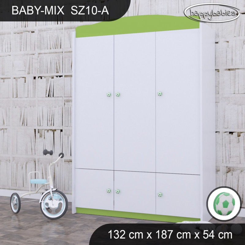 Baby 6 Door Wardrobe, Green/White/Green