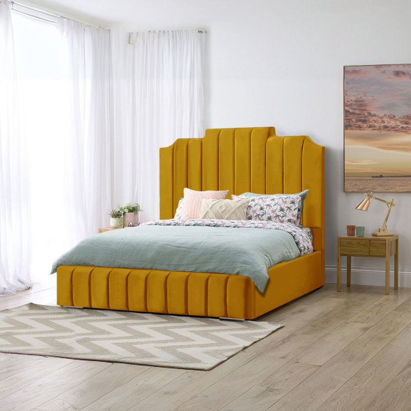 Alyshea Upholstered Bed, Double (4'6), Turmeric