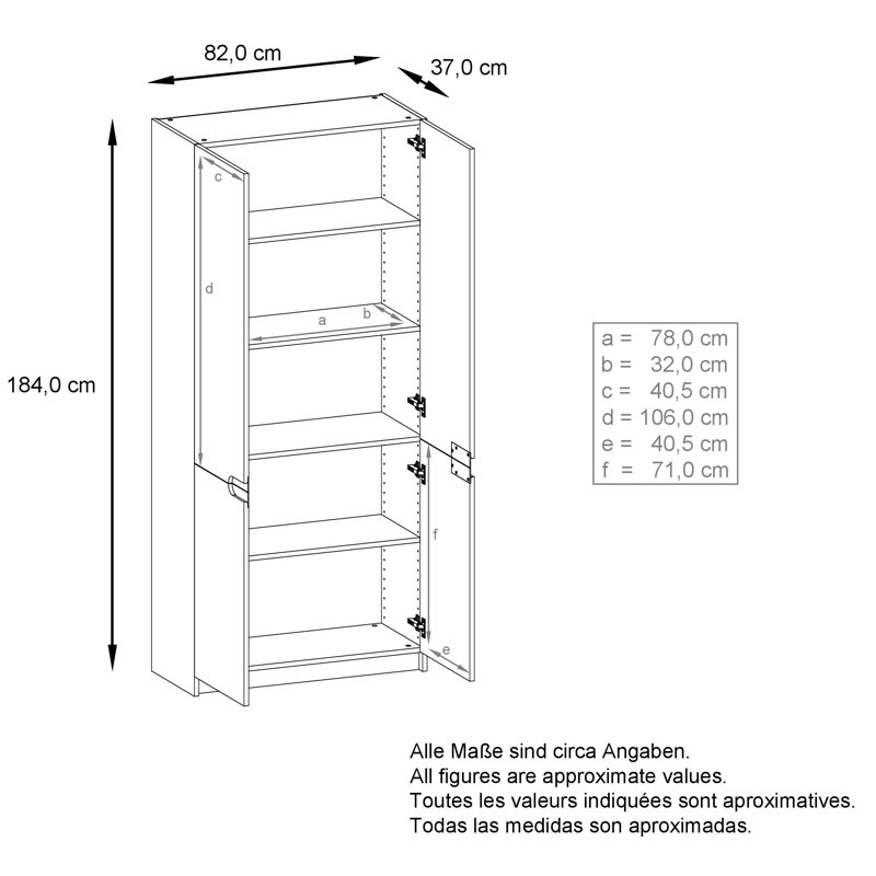 Mazeppa 4 -Door 4 -Shelf, Matt black/Almond white