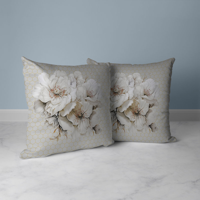 Coussin Magnolia Majesty, Blanc / multicolore, H 18 po x l 18 po