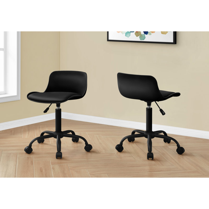 Chaise de bureau ergonomique à hauteur réglable, aspect cuir noir, pivotante, assise rembourrée en mousse, réglable.