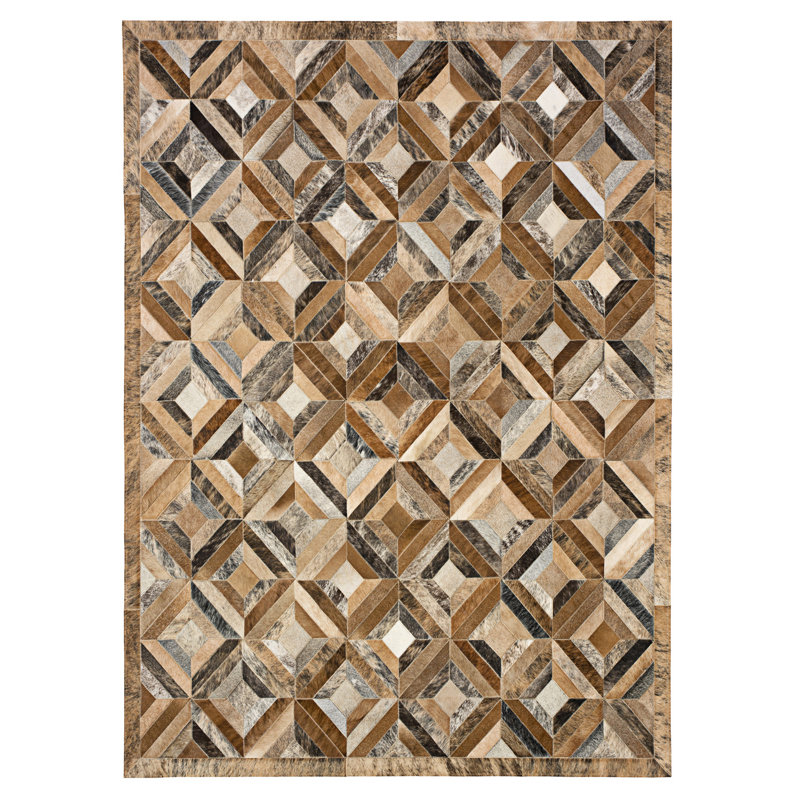 Tapis en cuir de vache / beige / gris Margot, Rectangle 6 pi x 9 pi