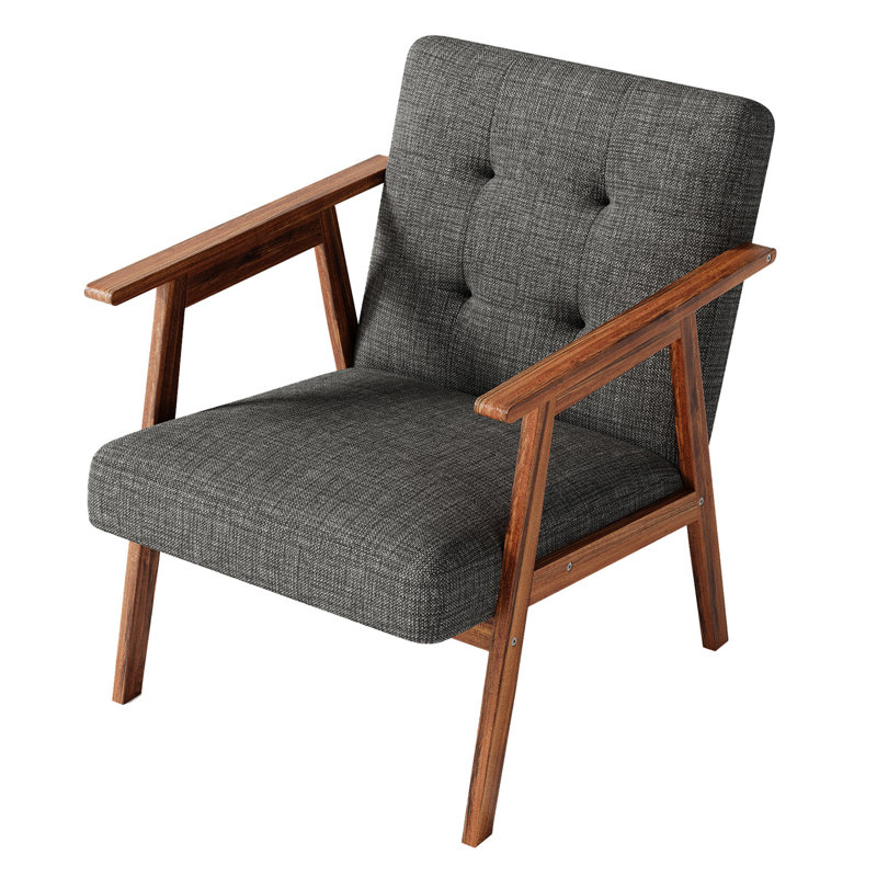 Mid Century Wood Accent Chair Armchair, Reading Chairs for Living Room Bedroom Office, Dark Gray