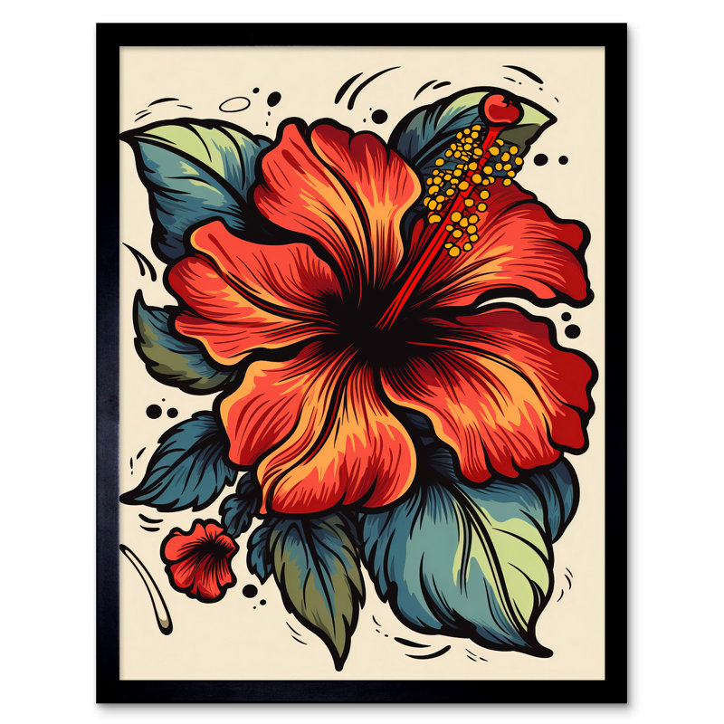 Leshara Red Hibiscus 1 Piece Single Picture Frame Wall Art