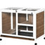 Cage d'intérieur pour lapin avec roulettes, bureau et table d'appoint, bois brun imperméable pour les lapins doux, qualité compacte et caractère joyeux