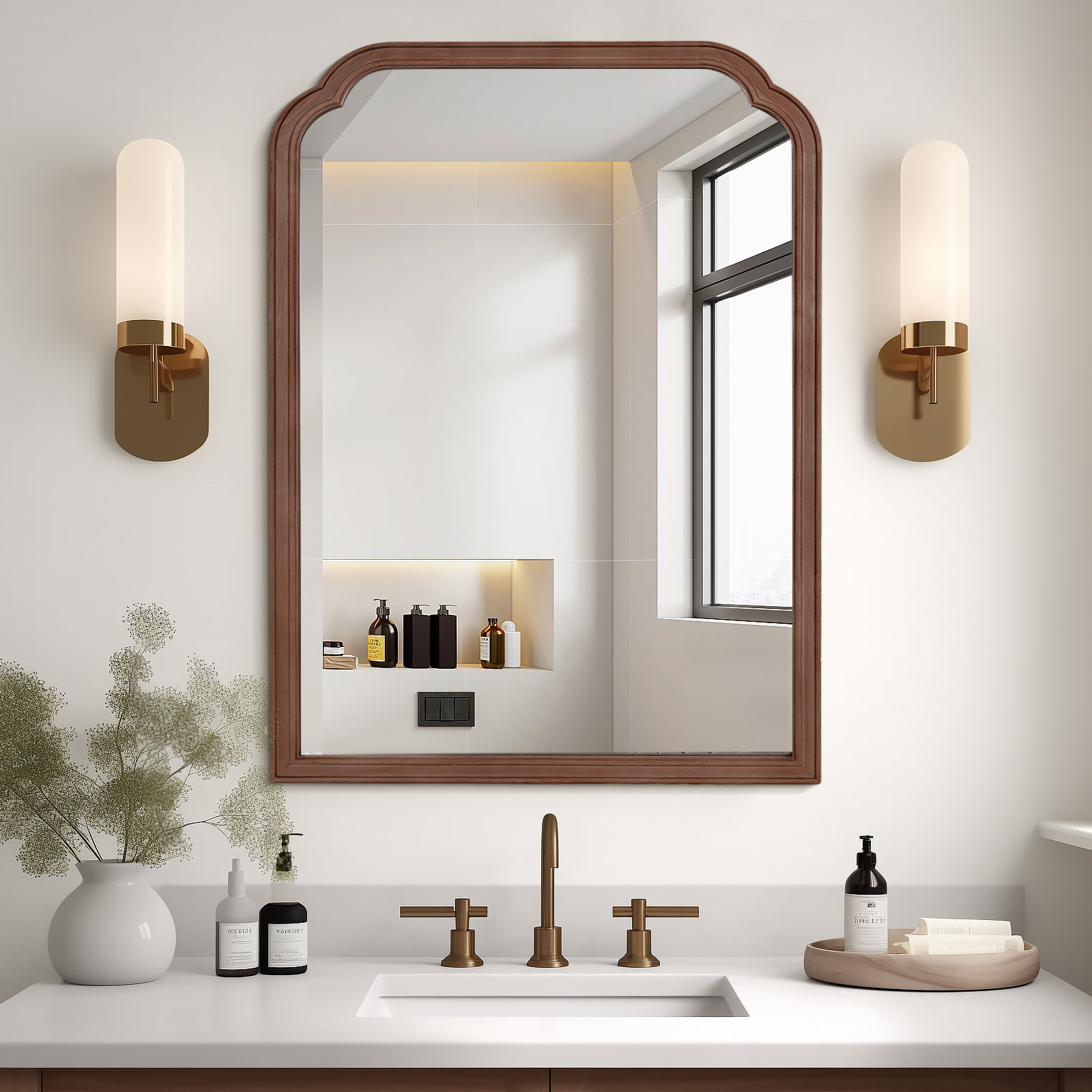 Ancalin Wood Accent Wall Mirror for Bathroom Bedroom Decorative Mirror
