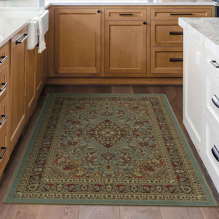 Ottohome Non-Slip Medallion Area Rug For Living Room, Hallway Runner, Entryway Rug, Seafoam Green