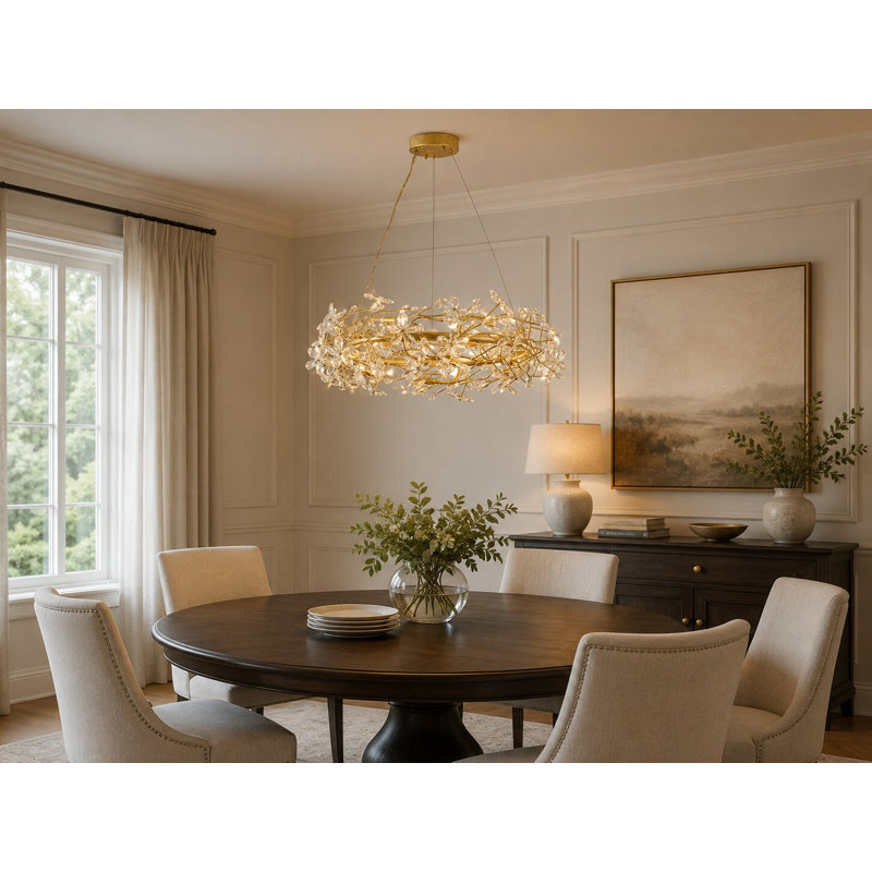 Transitional 12-Light Gold Crystal Chandelier 