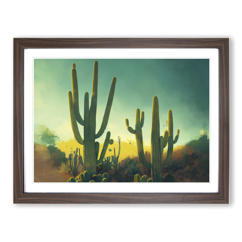 Cactus Desert View Vol.2 - Single Picture Frame Print, 46cm H x 64cm W x 2cm D, Walnut