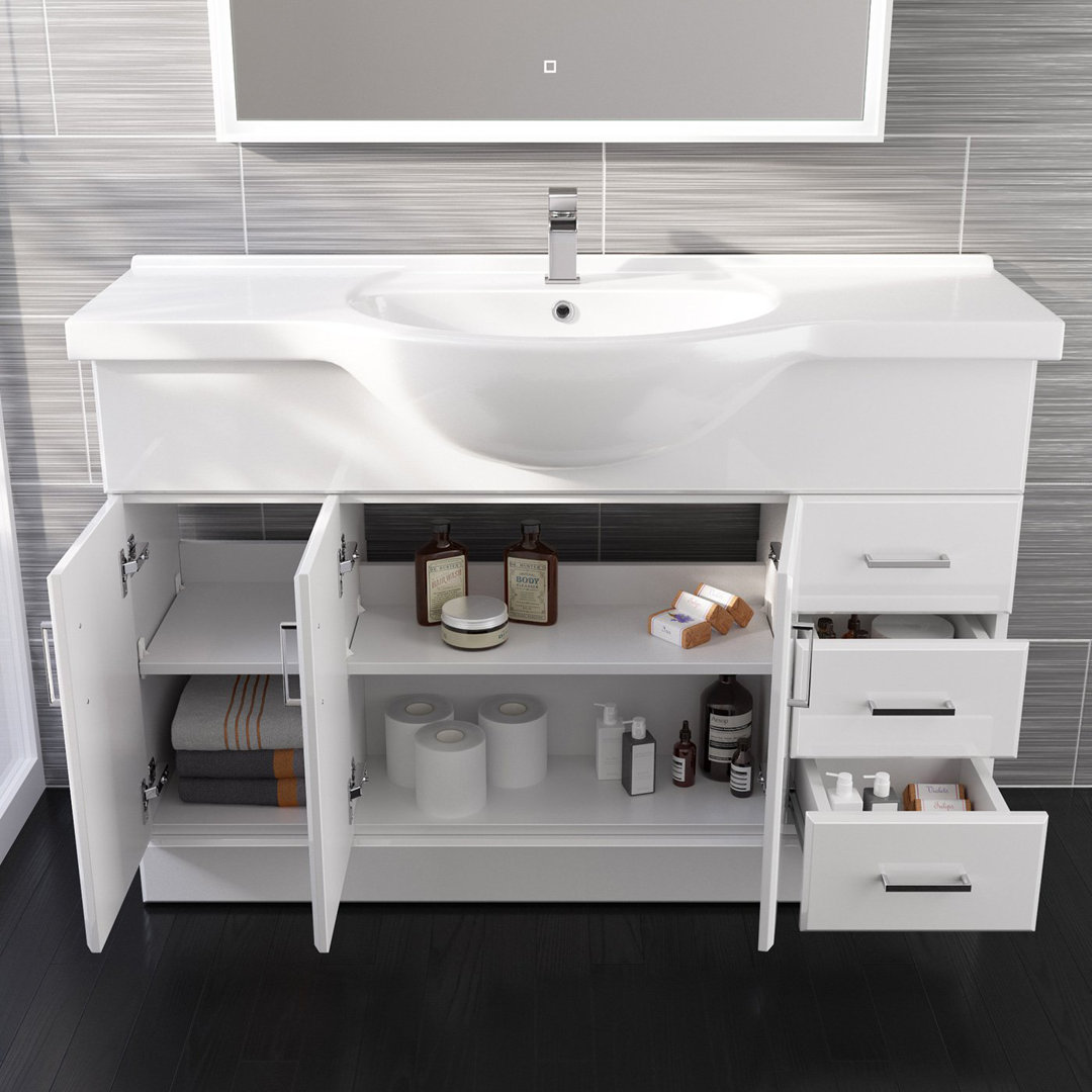 iBathUK 1200mm White Gloss Basin Vanity Unit Sink Cabinet Bathroom Drawer Storage Furniture