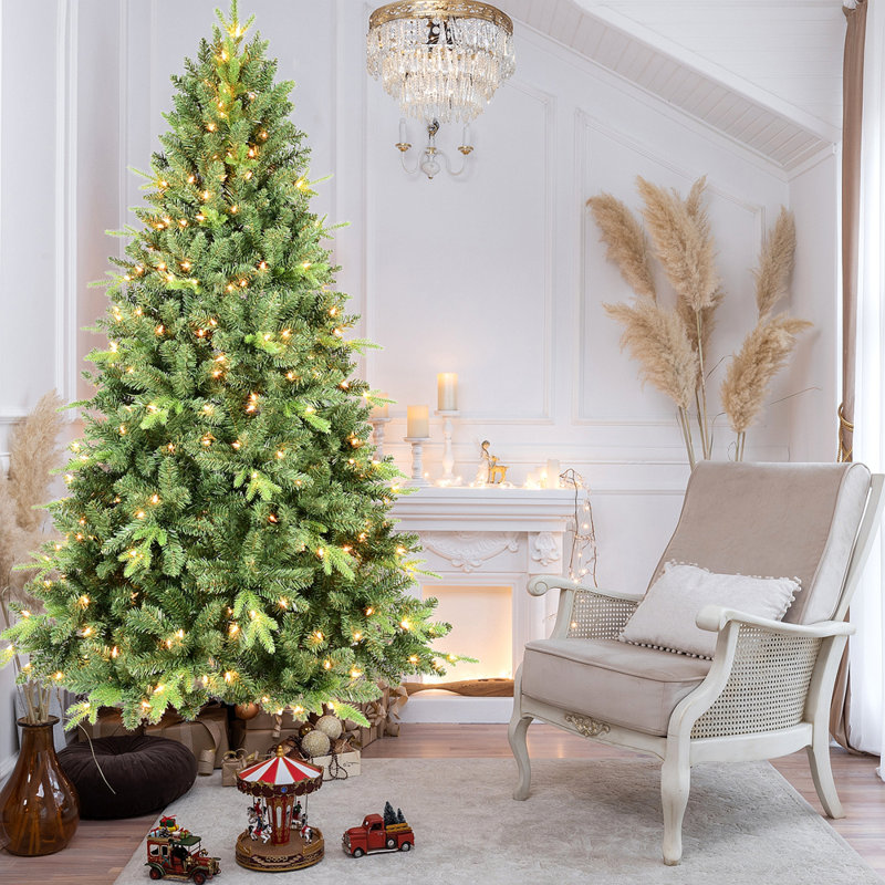 Arbre de Noël illuminé 4 pi avec 200 lumières blanc chaud UL - Arbre vert classique avec 636 pointes en PE + PVC, branches articulées pour une installation facile, support en métal robuste, aspect réaliste