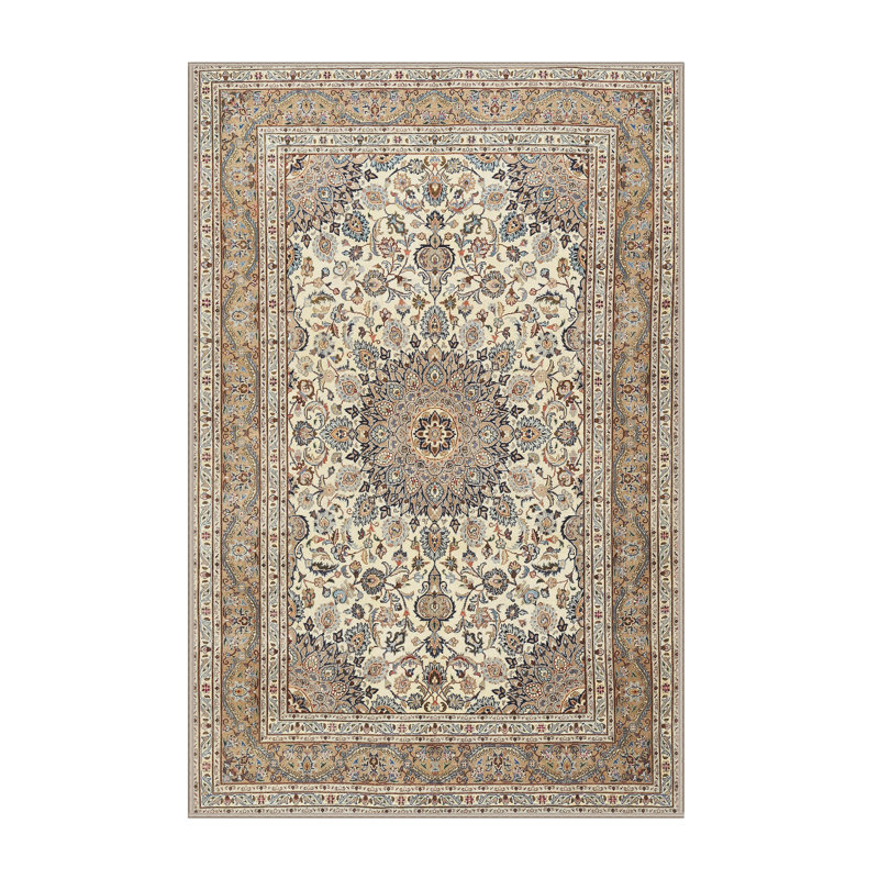 Tapis traditionnel beige / gris / brun à l'avant, Rectangle 7 pi x 10 pi