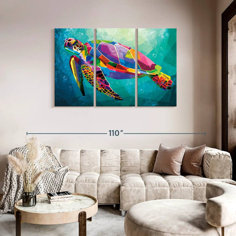 Tortue arc-en-ciel géométrique 3 pièces, H 48 po x l 74 po x P 1,25 po