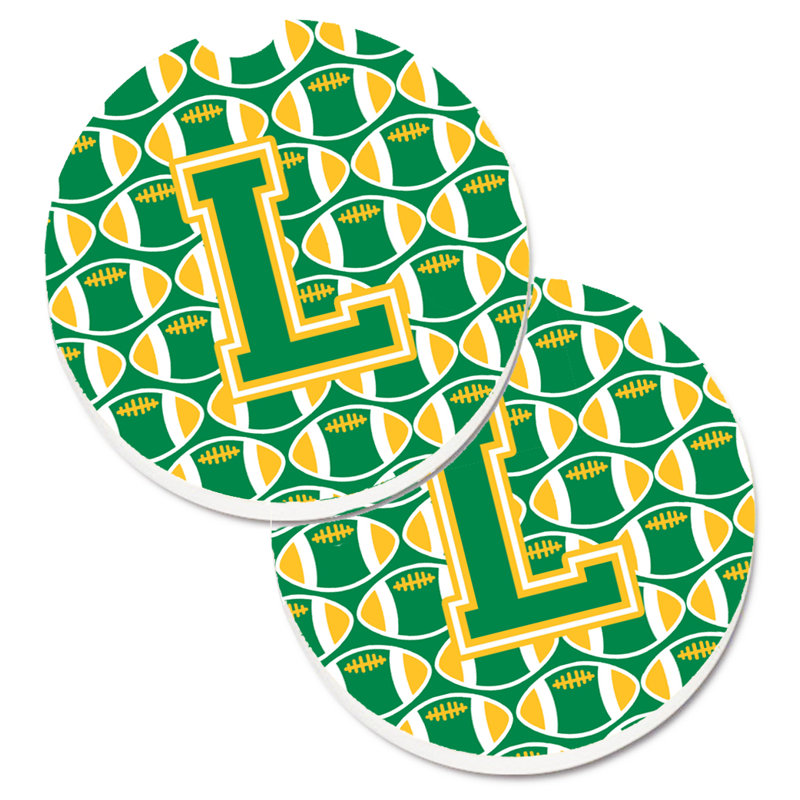 Ceramic Round 2 Piece Car Coaster Set, L, Green/Gold