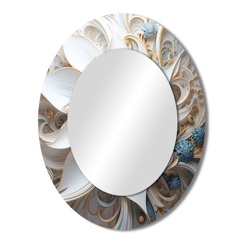 Electrifying Vibrant Fact Flowers I - Abstract Oval Decorative Mirror On Metal, 43" x 33"