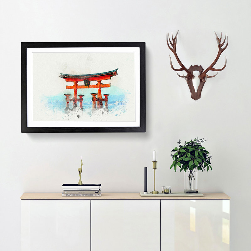 Itsukushima Shrine in Hiroshima Japan in Abstract - Framed Print, 62cm H x 87cm W x 2cm D, Black Framed