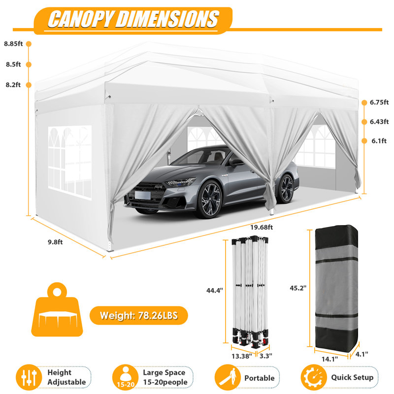 10x20 Pop Up Canopy with Sidewalls,Easy Up Canopy Tent with Carry Bag, White