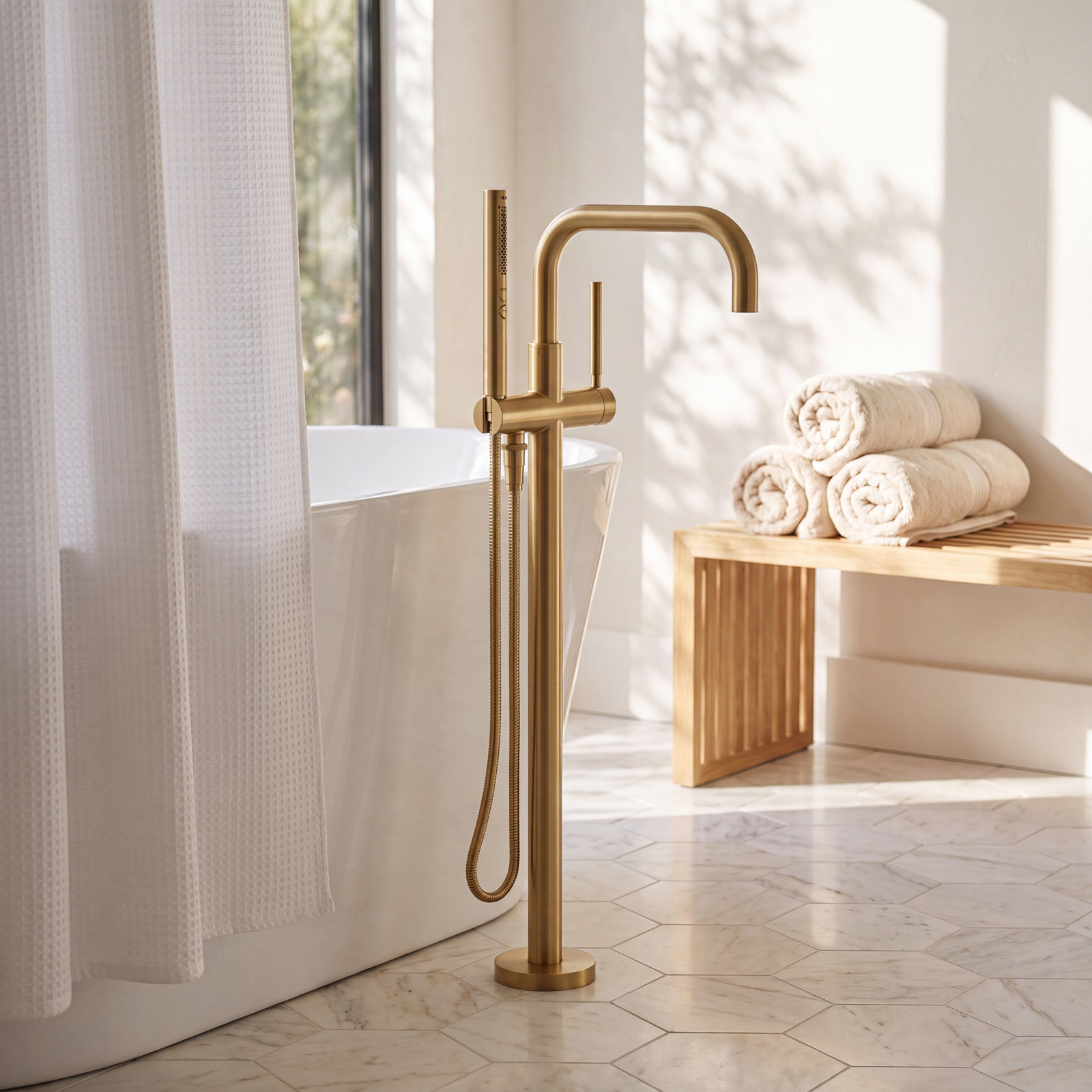 Purist Freestanding Bath Filler Trim, Vibrant Brushed Moderne Brass