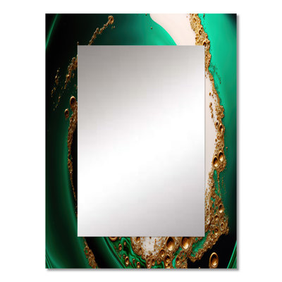 Green And Gold Crashing Waves I - Abstract Spirals Mirror, Modern Decorative Wall Mirror, Printed Metal Art