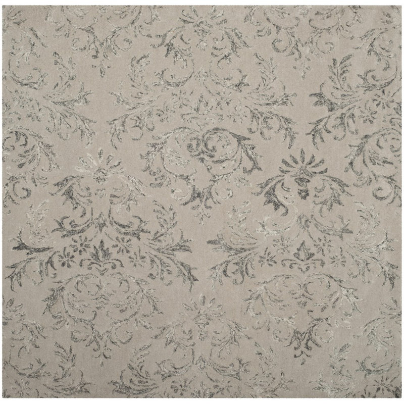 Tivoli Hand Tufted Viscose/Wool Floral Rug in Gray, Square 6'