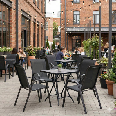 4-Piece Black Metal Outdoor Dining Chair with Water Resistant and Rust-Resistant Teslin Fabric