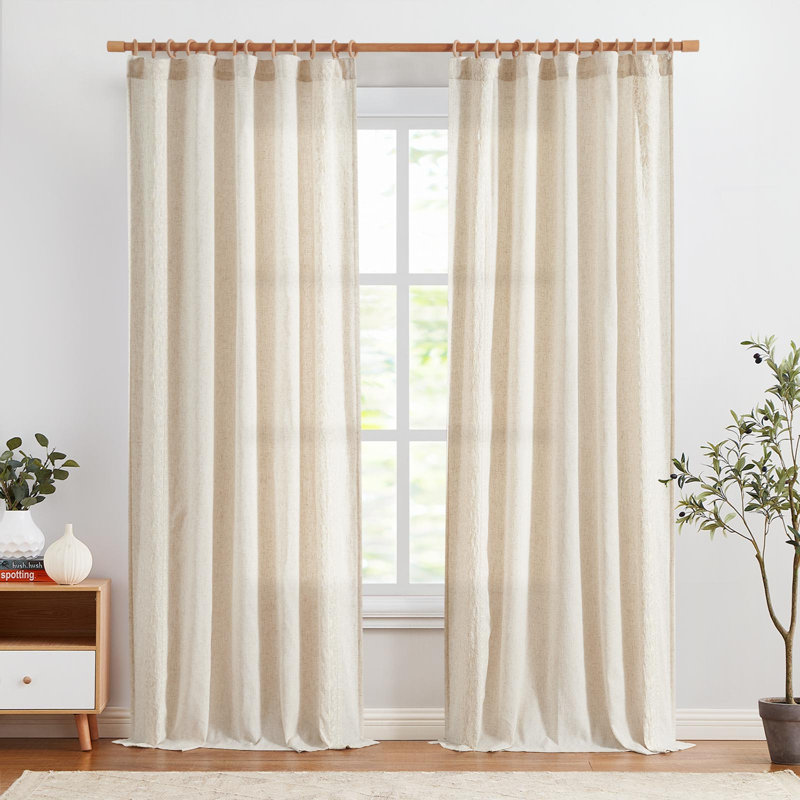 Linen Blend Embroidered Floral Farmhouse Curtains Curtains for Bedroom, 54" W x 96" L, Beige
