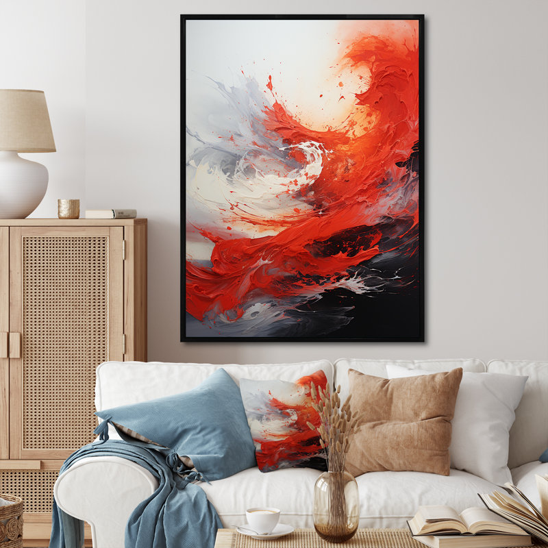 Red Chaos Unleashed II - Abstract Collages, art mural, Cadre flottant noir, H 40 po x l 30 po x P 1,5 po