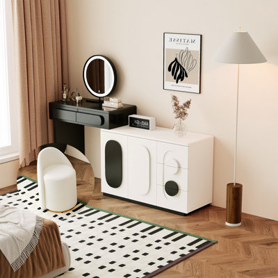 Commode de style crème minimaliste de 82,68 po avec coiffeuse et miroir de coiffeuse