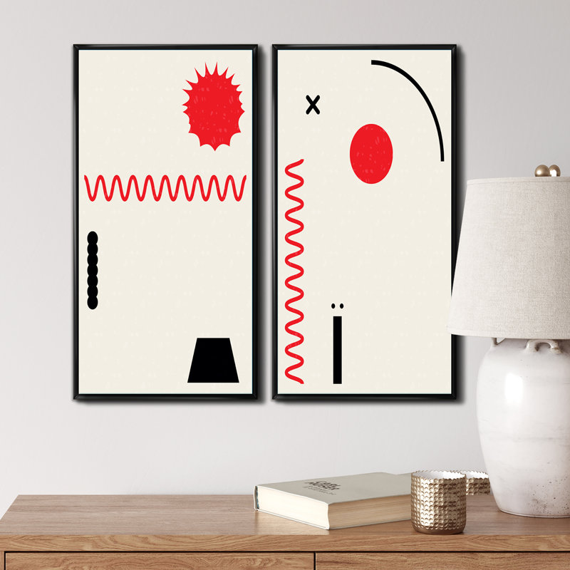 «Retro Japanese Colorful Geometric Typographie I», ensemble de 2 impressions, Toile tendue, H 20 po x l 24 po x P 1 po