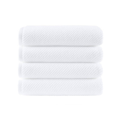 4-Piece 100% Cotton Quick Dry Diagonal Ribbed 4Pcs Bath Towel Set, White