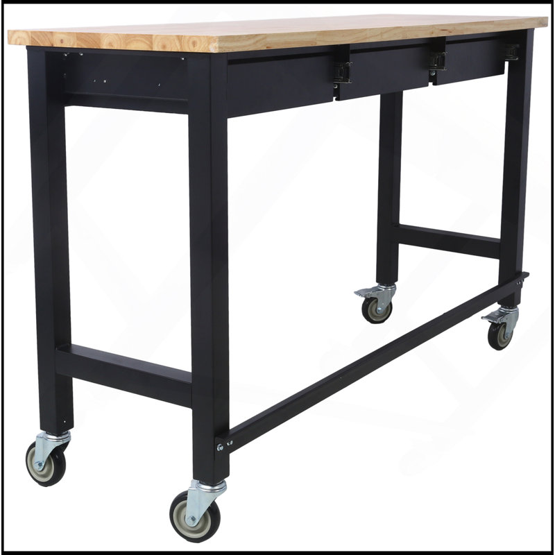60In Work Bench, Workbench With Drawer Storage, Heavy Duty Work Table With Wheels For Garage Home Office