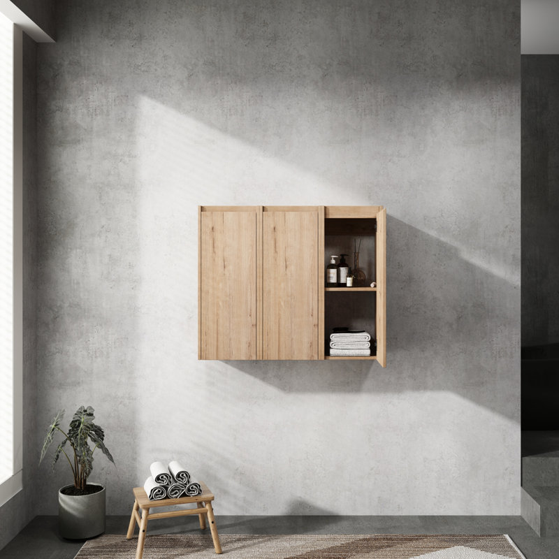Bathroom Side Cabinet, 12", 3 Soft Close Doors, Wall Mounted, Enhances Functionality Cabinet Improves Organization