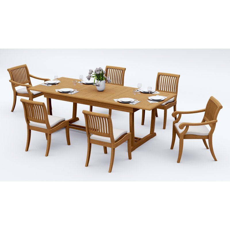 8 Seats 9 Pcs Grade-A Teak Wood Dining Set: 94" Mas Oval Trestle Leg Table And 8 Arbor Stacking Chairs (2 Arm & 6 Armless Chairs) #11AB2302