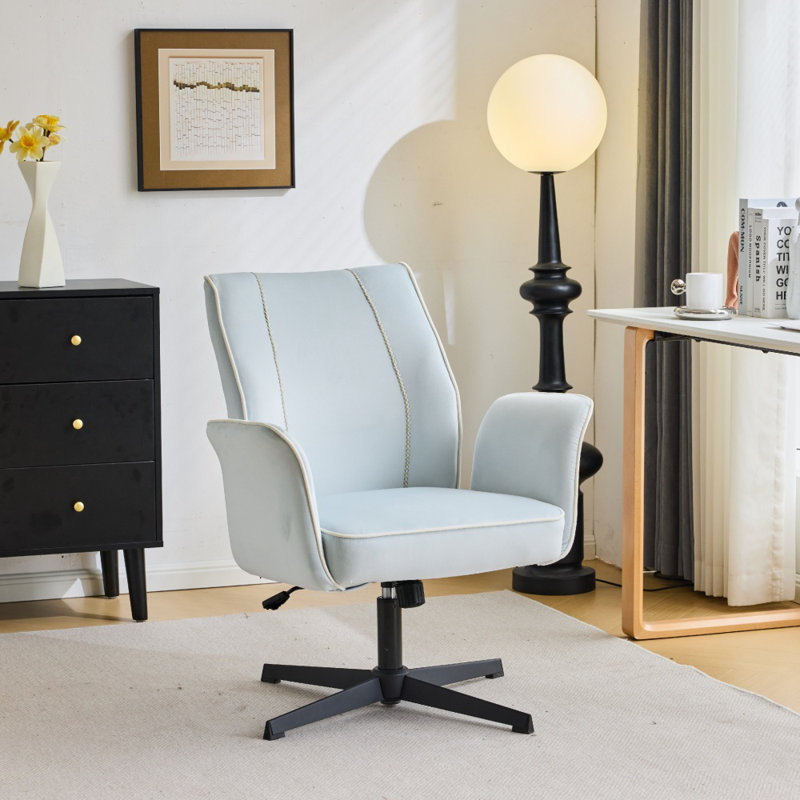 28.5“ W Velvet Dovetail Swivel Office Chair, White/Green