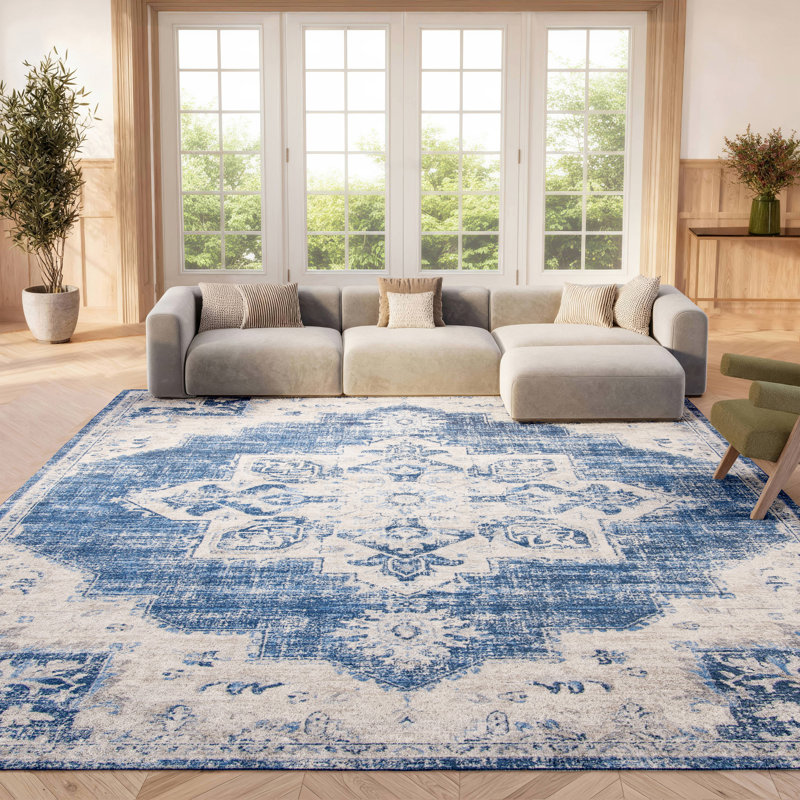 Cardy Oriental Navy Area Rug, Rectangle 8' x 10'