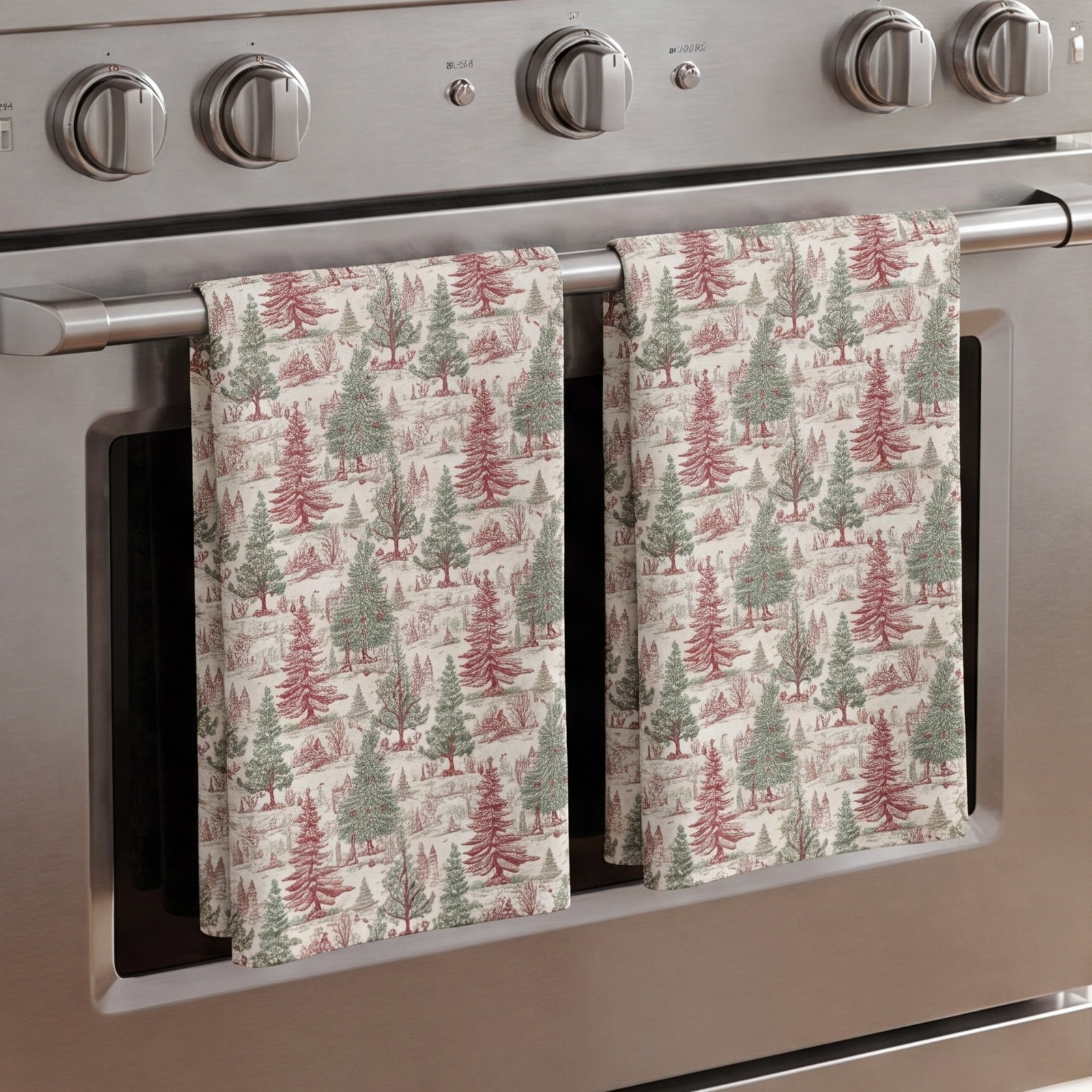 Green Toile Holiday Tea Towel