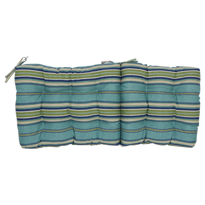 Outdoor Tufted Seat/Back Chair Cushion, Tan/Green/Blue/Terrace Breeze Striped, 18" W x 18" D