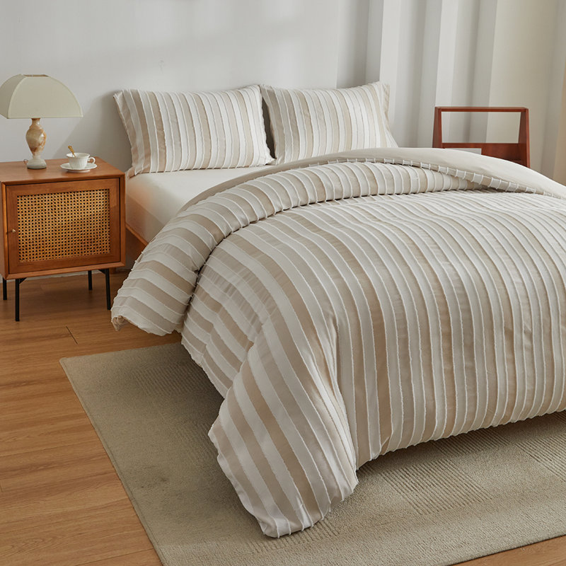 Ensemble de housse de couette en polyester, Brun, Housse de couette pour très grand lit et 2 taies 