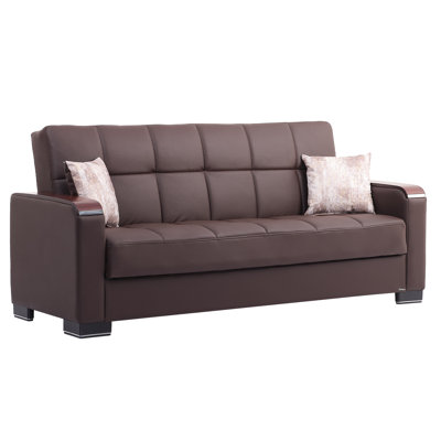 Neubauer 87 in. Vegan Leather 3-Seater Twin 3-in-1 Sleeper Sofa Bed with Storage by Orren Ellis