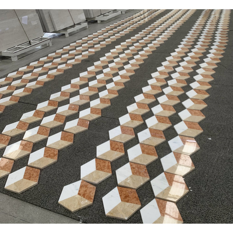 , Carreaux de marbre hexagonal poli à jet d'eau blanc et rouge, naturel pour le mur et le sol de la salle à manger, 12 pièces par boîte, beauté unique