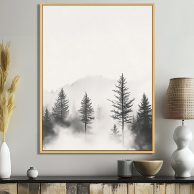 Toile de pin brumeux, forêt monochrome - pins gris et blancs, art mural forêt noire et blanche