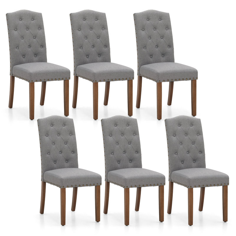 Tanee Tufted Upholstered Solid Wood Dining Chair, Brown, Gray