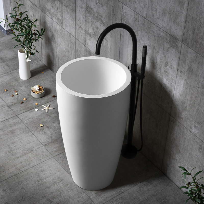 19.7" Solid Surface Circular Pedestal Bathroom Sink 
