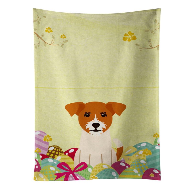 Serviette de thé avec une prise de pâques œufs terrier