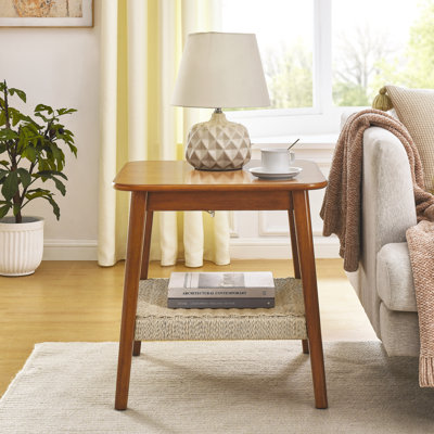 Table d'appoint Mid-Century avec tablette tissée