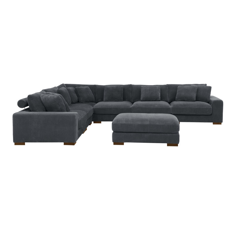 Barnemouth Modular Corduroy Sectional, Dark Gray Corduroy