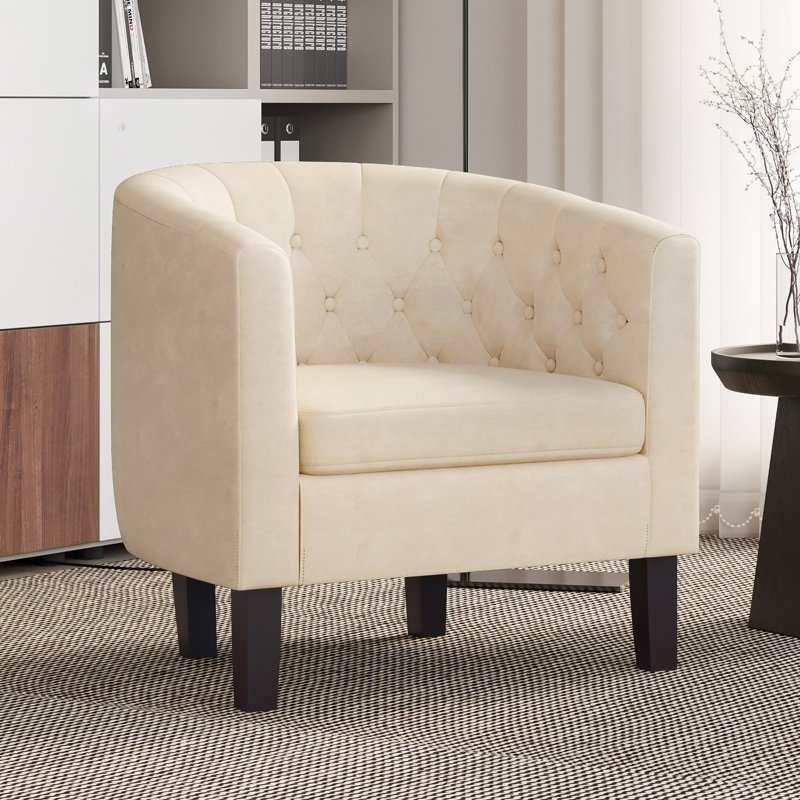 Fauteuil demi-tonneau capitonné en lin Evelie 28,25 po Evelie, Lin blanc