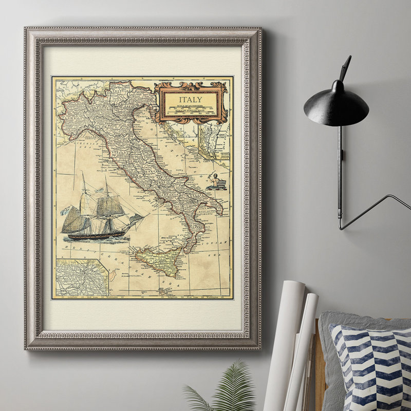 Carte de l'Italie - reproduction de cadre photo sur toile, H 27 po x l 18 po x P 2,5 po