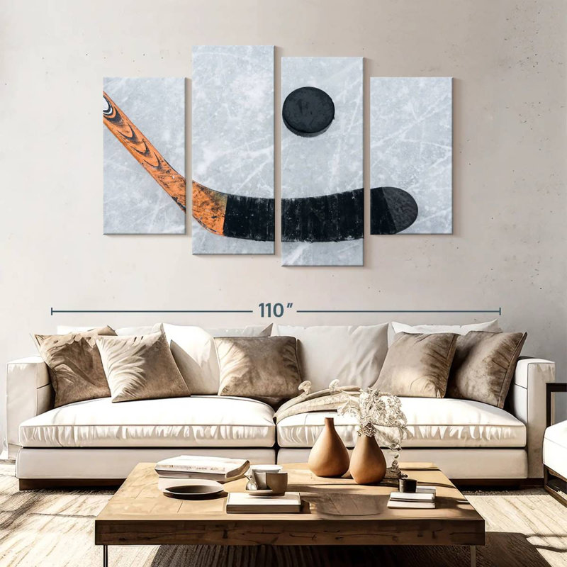 Playing hockey on ice Sireci, H 54 po x l 84 po