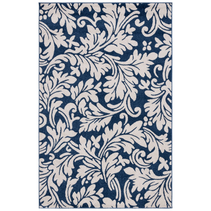 Ammundsen Floral Navy/Ivory Area Rug, Rectangle 3' x 5'